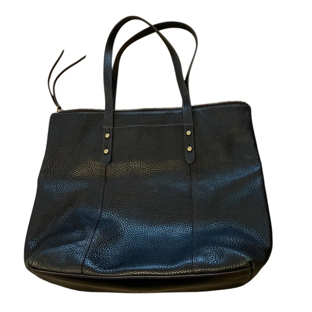 FOSSIL black pebbled leather zip top tote bag - Picture 4 of 9